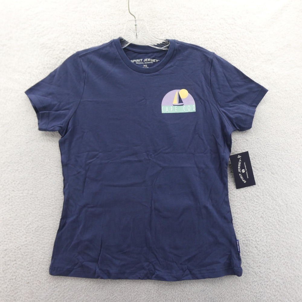 Spirit‎ Jersey Shirt Womens Extra Small Cape Cod Sail Away Navy Blue Cotton SS